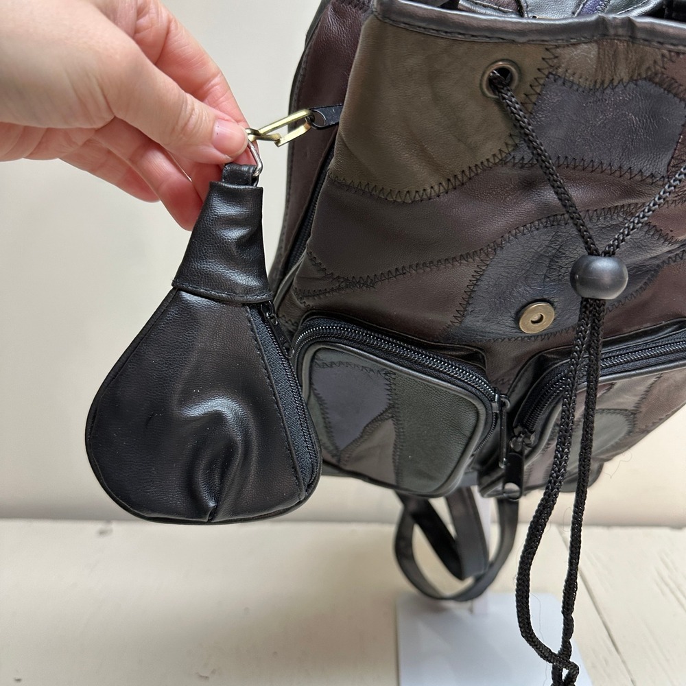 Patchwork Faux Leather Mini Backpack Drawstring F… - image 7